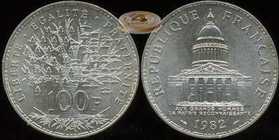 Франция. 100 франков. 1982 (Unc. Серебро)