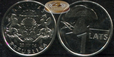 Латвия. 1 лат. 2004 (Unc)