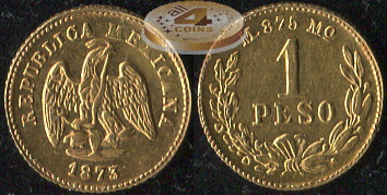 Мексика. 1 песо. 1873 (XF/XF+. Золото)