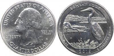 США. Монета 25 центов [Квотер]. 2015.S (KM#600. Unc) Bombay Hook [Delaware]