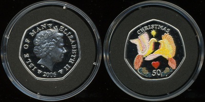 Остров Мэн. 50 центов. Рождество (Proof. Серебро. эмаль) 2006