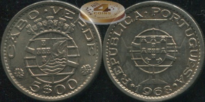Кабо Верде (Португалия). 5 эскудо. 1968 (Unc)