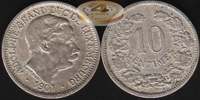 Люксембург. 10 центимов. 1901 (VF)