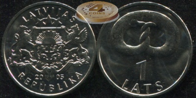 Латвия. 1 лат. 2005 (Unc)