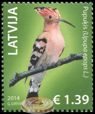 Латвия. 2014. Удод (Почтовая марка. MNH OG)