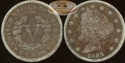США. 5 центов. 1908 (G. тонированная)