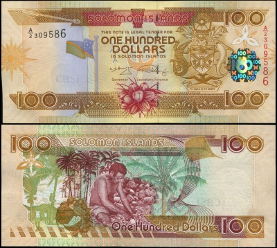 Соломоновы о-ва Банкнота 100 долларов ND (2009) Unc Бумага Кат# P.30b
