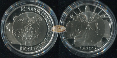 Австрия. 100 шиллингов. 2001 (Proof. Биметалл(Серебро/Титан))