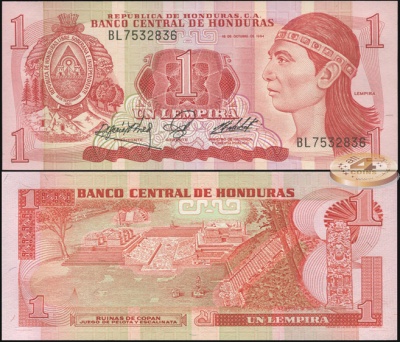 Гондурас. Банкнота 1 лемпира. 18.10.1984. Unc. Бумага. Кат.# P.68b