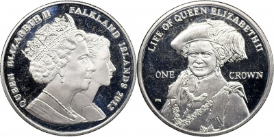 Фолклендские о-ва. Монета 1 крона. 2012 (KM#165. Unc) Королева-мать в мантии Ордена подвязки