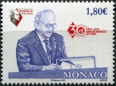 Монако. 2023. 30-я годовщина членства Монако в ООН (Почтовая марка. MNH OG)