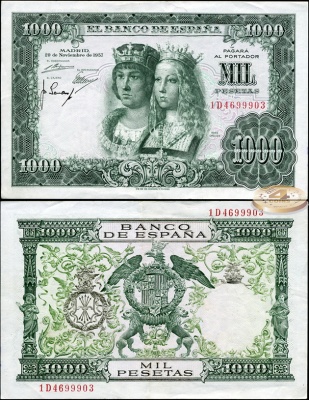 Испания. 1000 песет (XF+) 1957