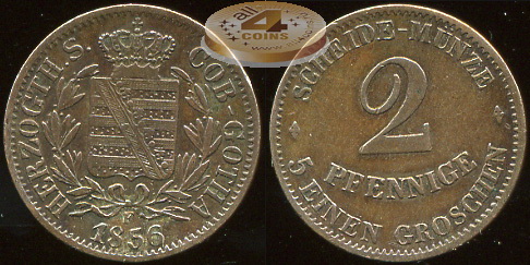 Германия (Саксония-Кобург-Гота). 2 пфеннига. 1856 F (XF)