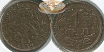 Нидерланды. Монета 1 цент. 1939 (KM#152. Unc)