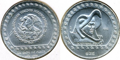 Мексика. 25 песо. 1992 (Unc. Серебро)