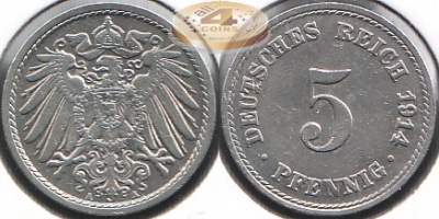 Германия (Кайзер Райх). 5 пфеннигов. 1914 A (aXF)