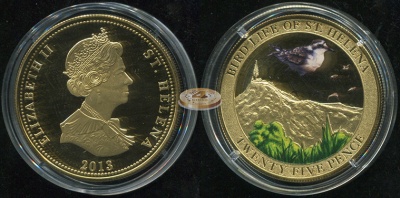 Остров Святой Елены. Монета 25 пенсов. 2013 (KM#NL. Proof. Капсула. Позолота. Эмаль) Зуйки