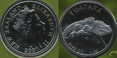 Новая Зеландия. 5 долларов. Туатара. 2007 (Unc)