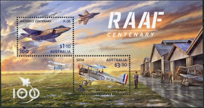 Австралия. 2021. 100-летие Королевских ВВС Австралии  (Почтовый блок. MNH OG)