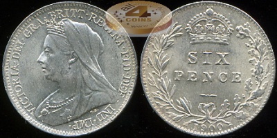 Великобритания. 6 пенсов. 1900 (BU. Серебро)