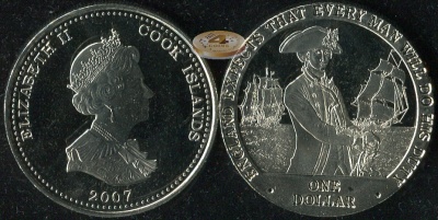 О-ва Кука. 1 доллар. 2007 (Prooflike)