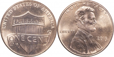 США. 1 цент. 2013.P (Unc) Lincoln Cent. Реверс щита