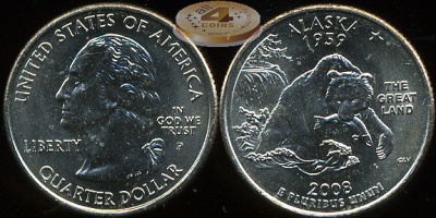 США. Квотер (25 центов). 2008.P (Unc) Аляска