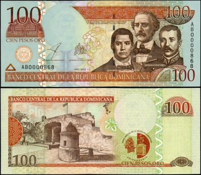 Доминиканская республика. 100 песо (Unc) 2002