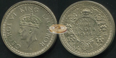 Британская Индия. 1 рупия. 1944 (XF. Серебро)