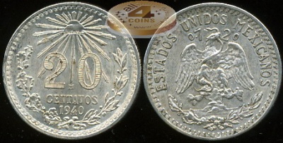 Мексика. 20 центаво. 1940 (XF. Серебро)