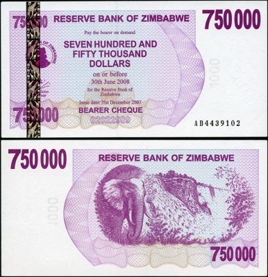 Зимбабве. 750000 долларов (Unc) 2007