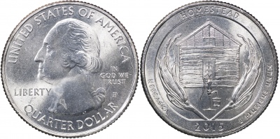 США. Монета 25 центов [Квотер]. 2015.P (KM#597. Unc) Homestead [Nebraska]