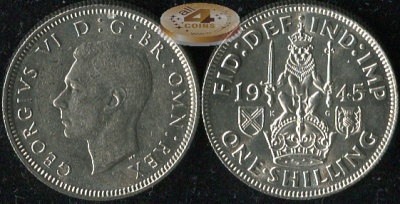 Великобритания. 1 шиллинг. 1945 (Unc. Серебро)