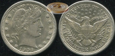 США. 25 центов. 1906 (Unc. Серебро)