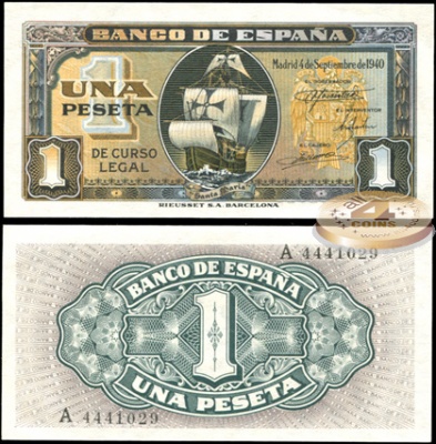 Испания. 1 песета (Unc) 1940