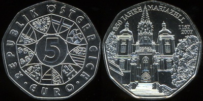 Австрия. 5 евро. 2007 (Unc. Серебро)