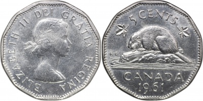Канада. Монета 5 центов. 1961 (KM#50a. Unc)