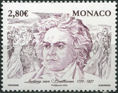 Монако. 2020. 250-летие со дня рождения Людвига ван Бетховена (1770-1827) (Почтовая марка. MNH OG)