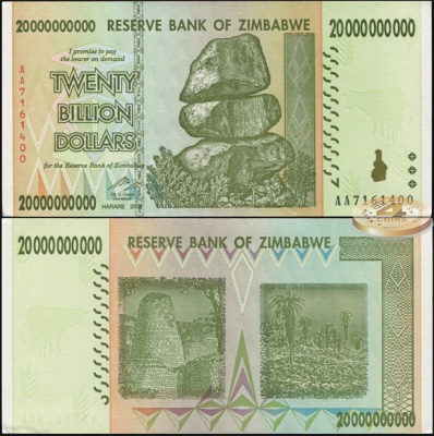 Зимбабве. 20000000000 долларов (Unc) 2008