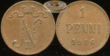 Финляндия (Российская). 1 пенни. 1916 (XF)