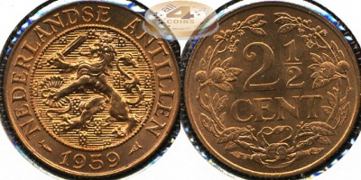 Нидерландские антиллы. 2 1/2 цента. 1959 (Unc)
