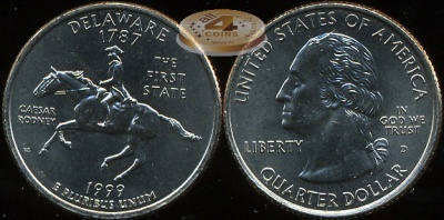 США. 25 центов [Квотер]. 1999.D (Unc) Делавер