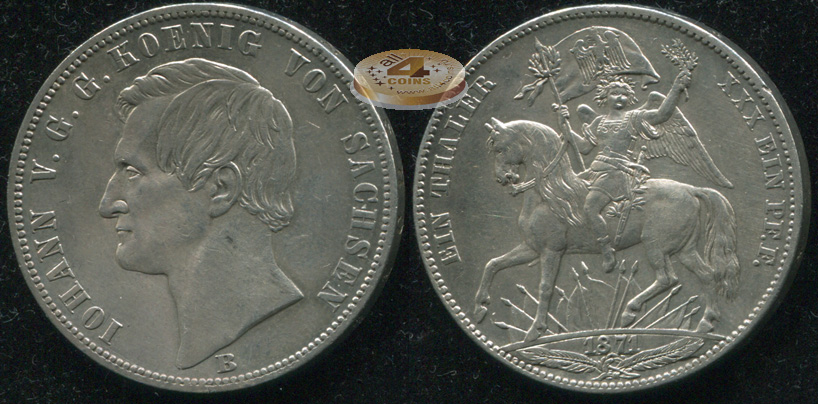 Германия (Саксония). 1 зигесталер. 1871.B (XF/aUnc. Серебро)