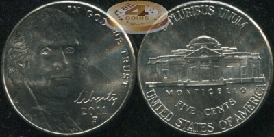 США. 5 центов [Никель]. 2011.P (Unc) Enhanced Monticello