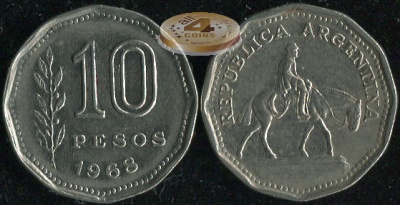 Аргентина. 10 песо. 1968