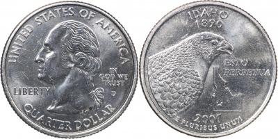 США. Монета 25 центов [Квотер]. 2007.D (KM#398. Unc) Айдахо