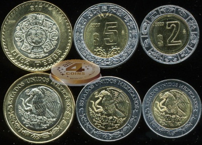 Мексика. Набор №3 (3 монеты. 3 биметалла) 2007