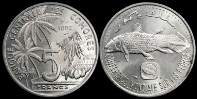 Коморские острова. 5 франков. 1992 (Unc) Всемирная конференция по рыболовству
