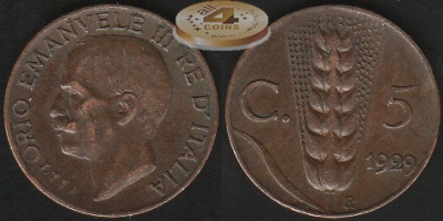 Италия. 5 центезимо. 1929 (aXF)