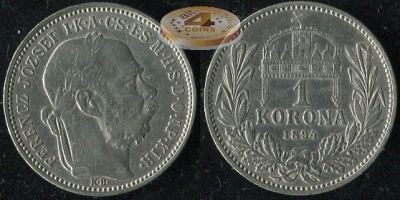 Австро-Венгрия (Венгрия). 1 корона. 1894 (XF/XF+. Серебро)